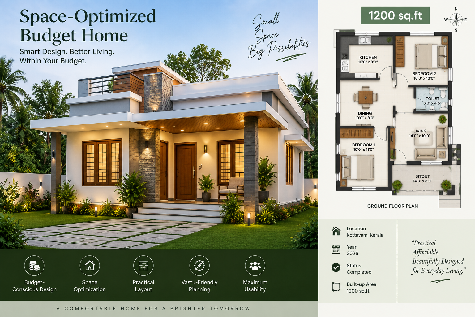 Space-Optimized Budget Home – 1200 Sq.Ft